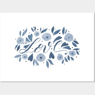 Love and flowers - grey Posters and Art